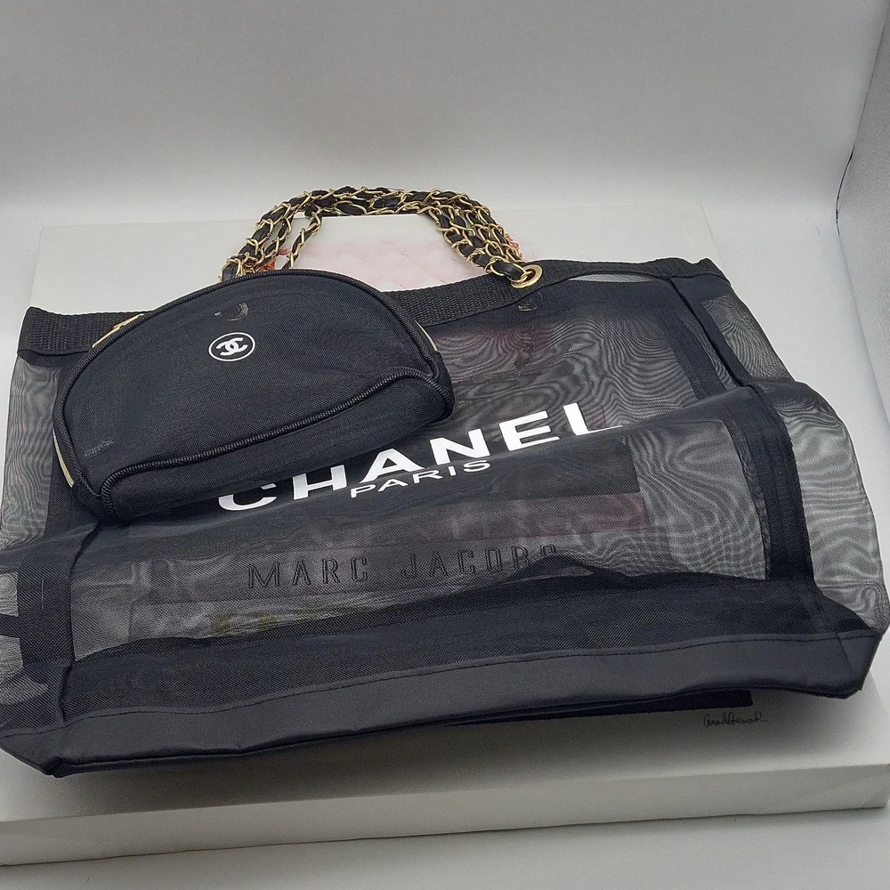 New, Chanel Beauty Mesh Tote & cosmetic pouch